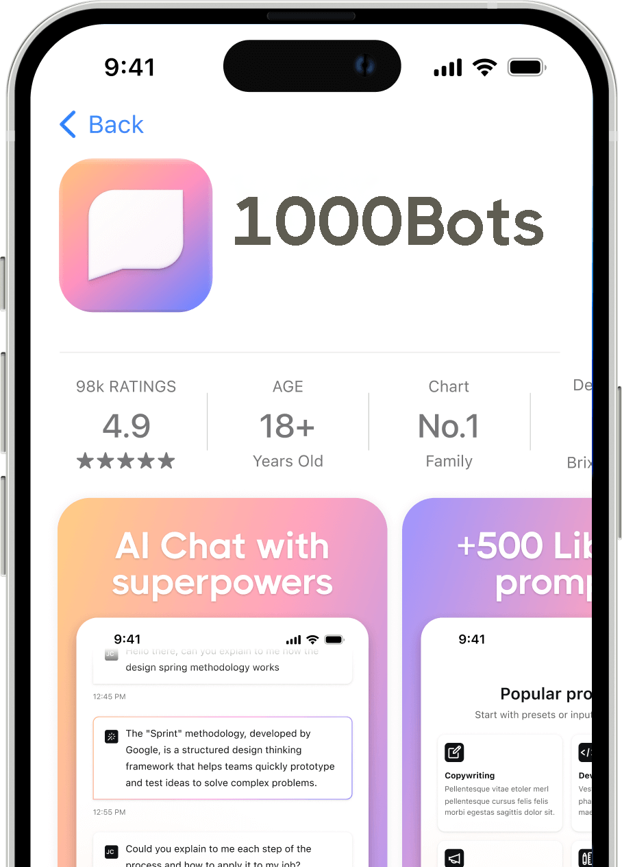 an iphone screen showing the 1000 Bots app